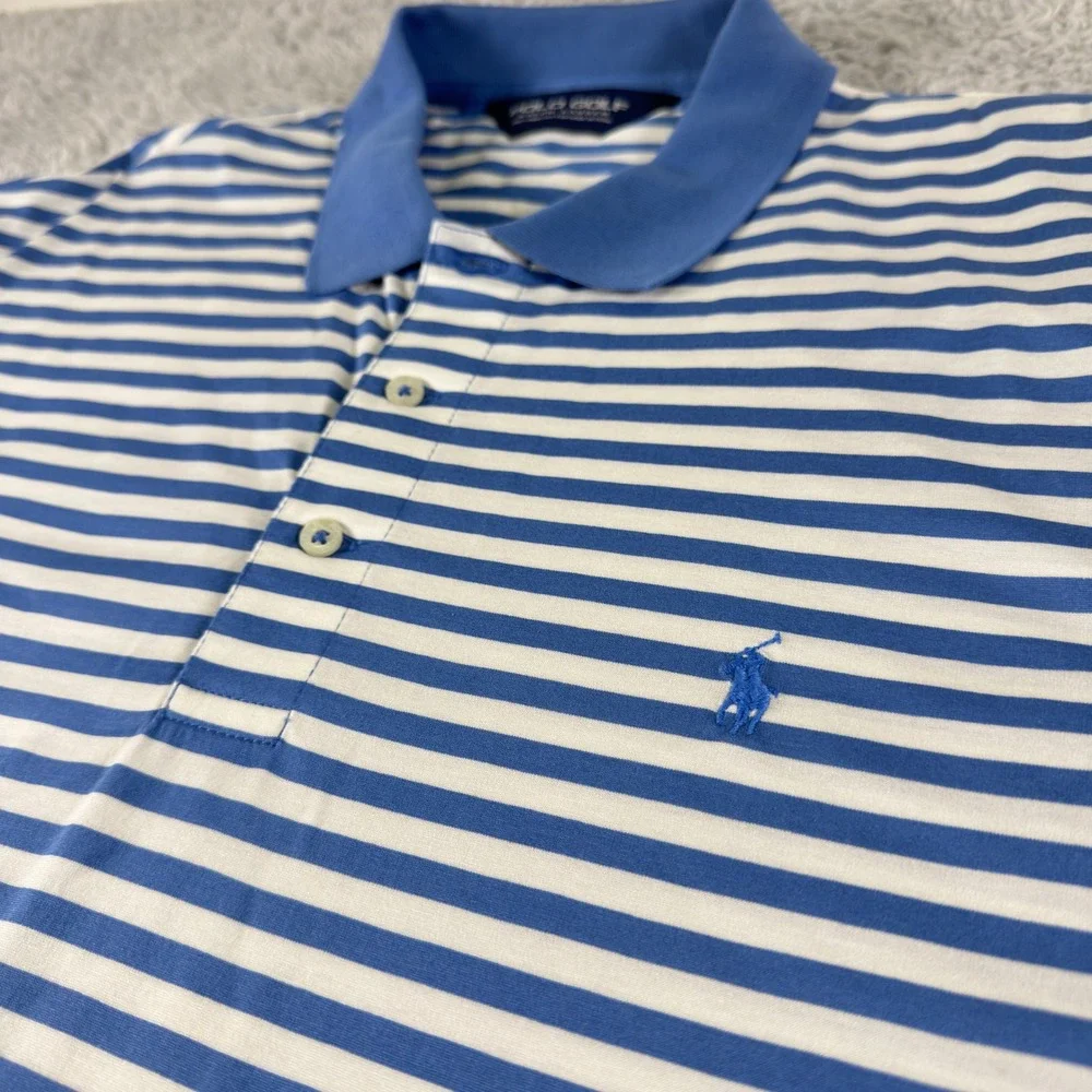 Polo Golf Ralph Lauren Mens XL‎ Blue White Striped Pima Cotton Seminole Golf